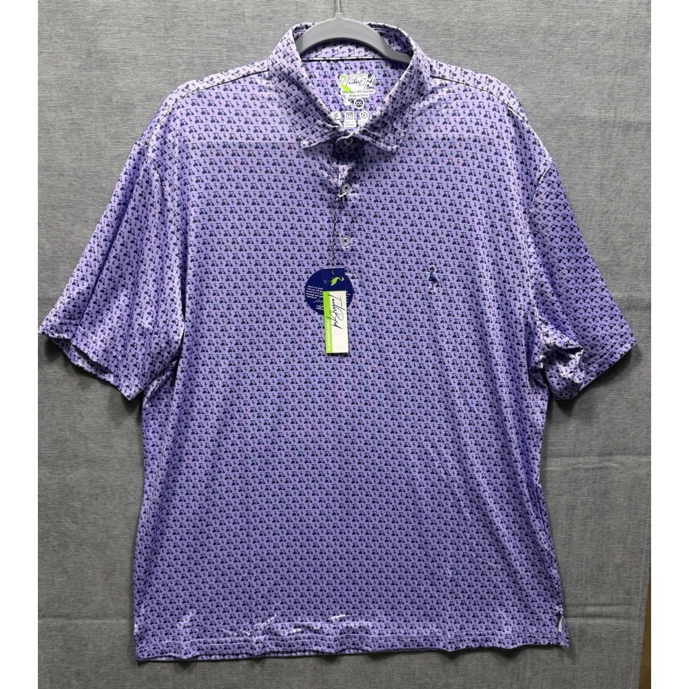 Taylor Bird Men's Short Sleeve Polo Golf Shirt XX Large Golf Carts Print Preppy